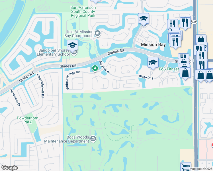 map of restaurants, bars, coffee shops, grocery stores, and more near 10904 La Salinas Circle in Boca Raton