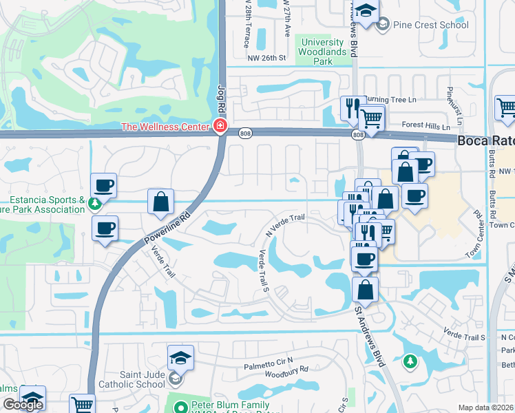 map of restaurants, bars, coffee shops, grocery stores, and more near 6344 Pond Apple Road in Boca Raton