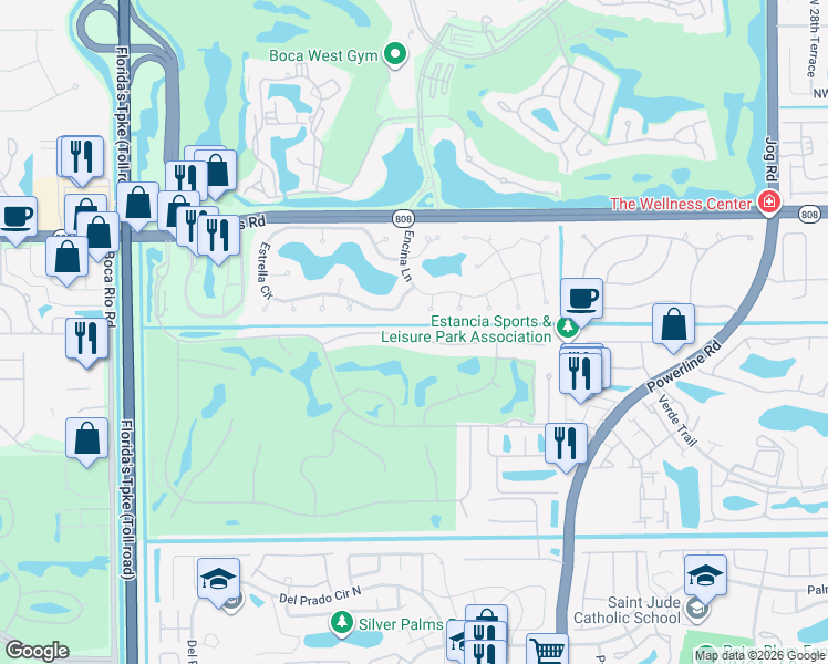 map of restaurants, bars, coffee shops, grocery stores, and more near 7370 Valencia Drive in Boca Raton