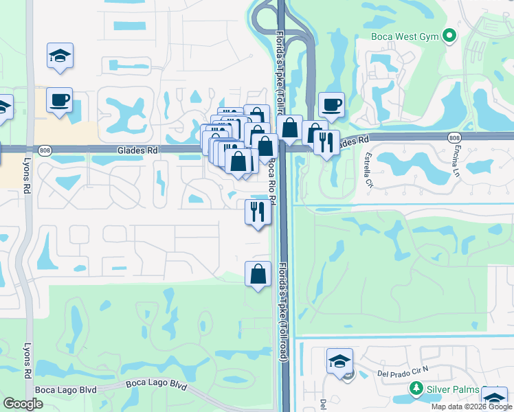 map of restaurants, bars, coffee shops, grocery stores, and more near 21000 210th Street South in Boca Raton