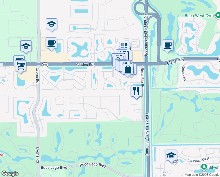 map of restaurants, bars, coffee shops, grocery stores, and more near 8349 South Street in Boca Raton