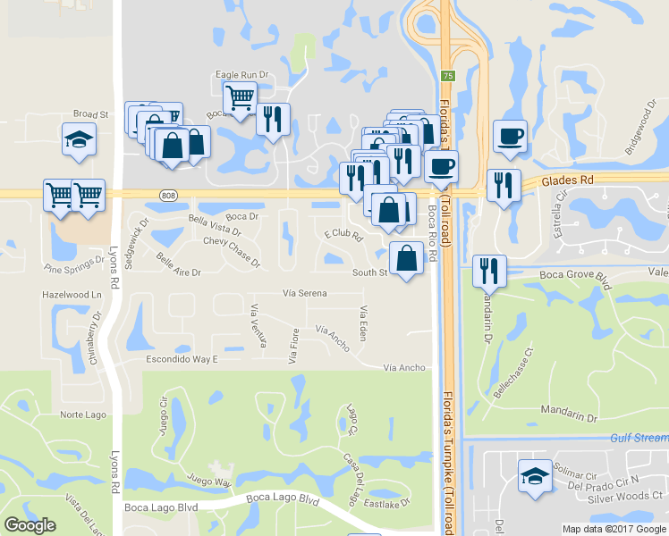 map of restaurants, bars, coffee shops, grocery stores, and more near 8349 South Street in Boca Raton