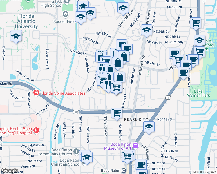 map of restaurants, bars, coffee shops, grocery stores, and more near 1710 Costa Del Sol in Boca Raton