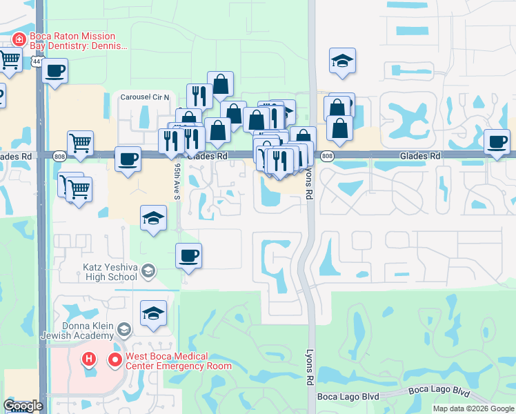 map of restaurants, bars, coffee shops, grocery stores, and more near 9139 Pine Springs Drive in Boca Raton