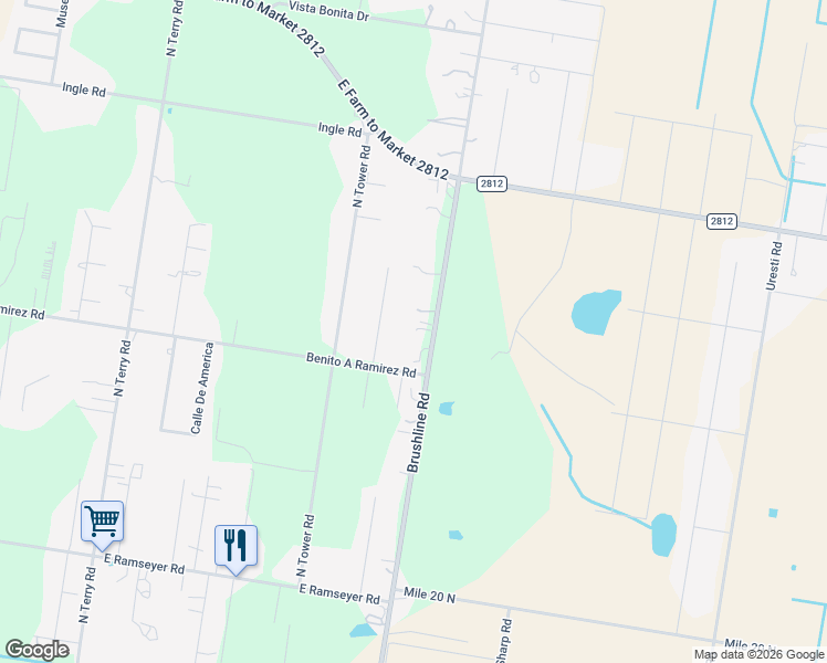 map of restaurants, bars, coffee shops, grocery stores, and more near 23625 Brushline Road in Edinburg