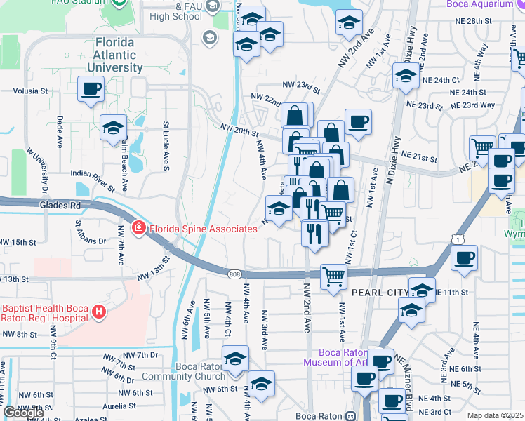 map of restaurants, bars, coffee shops, grocery stores, and more near 1800 Northwest 4th Avenue in Boca Raton