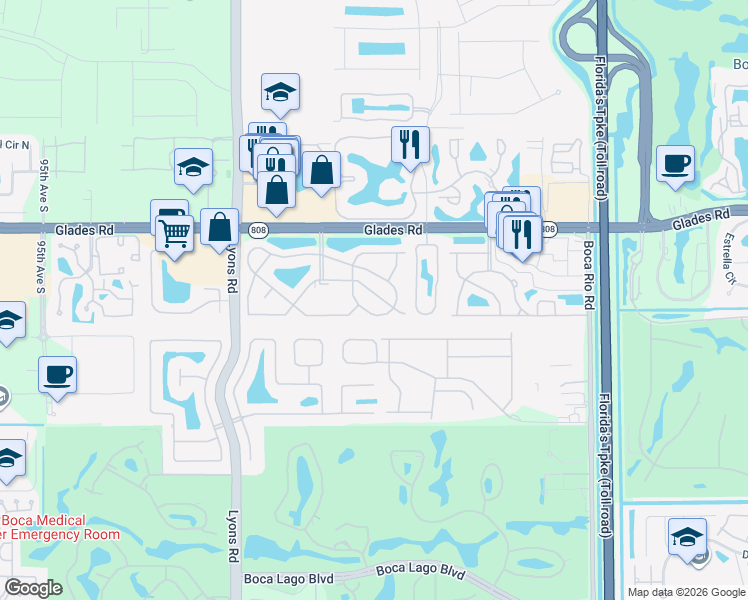 map of restaurants, bars, coffee shops, grocery stores, and more near 8650 Chevy Chase Drive in Boca Raton
