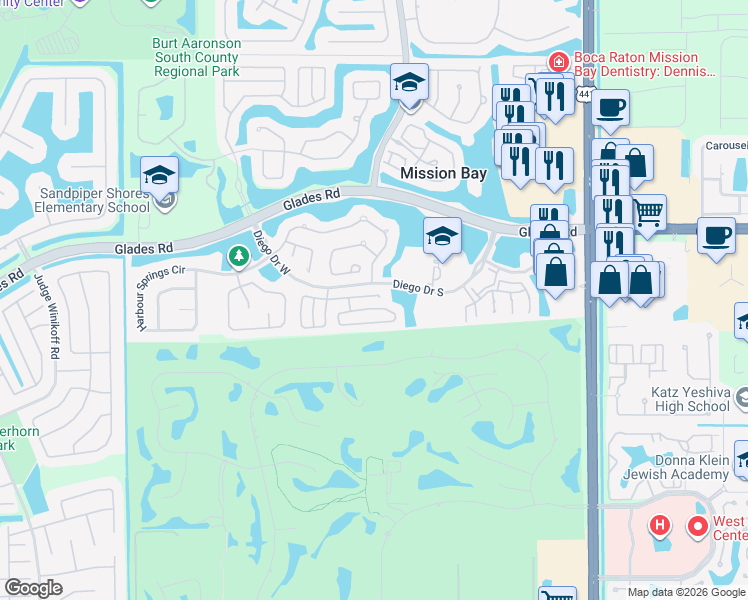 map of restaurants, bars, coffee shops, grocery stores, and more near 10551 Bexley Boulevard in Boca Raton