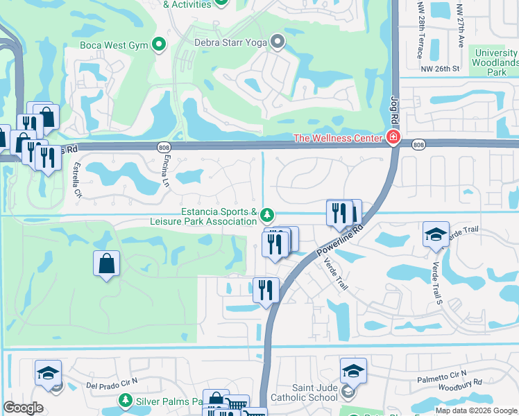 map of restaurants, bars, coffee shops, grocery stores, and more near 20982 Pinar Trail in Boca Raton