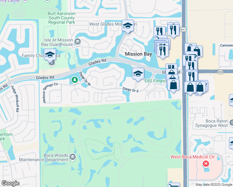 map of restaurants, bars, coffee shops, grocery stores, and more near 10551 Bexley Boulevard in Boca Raton