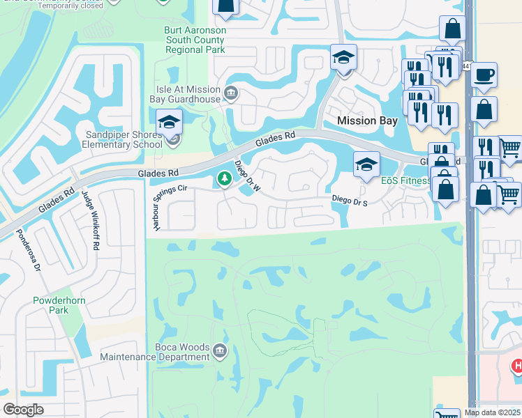map of restaurants, bars, coffee shops, grocery stores, and more near 10860 La Salinas Circle in Boca Raton