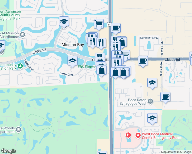 map of restaurants, bars, coffee shops, grocery stores, and more near 20931 Vía Oleander in Boca Raton
