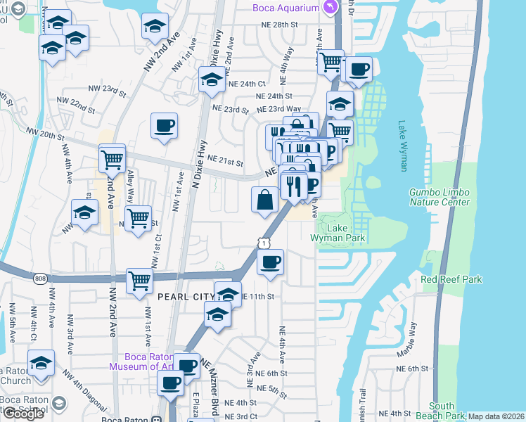 map of restaurants, bars, coffee shops, grocery stores, and more near 99 Boca Verde in Boca Raton