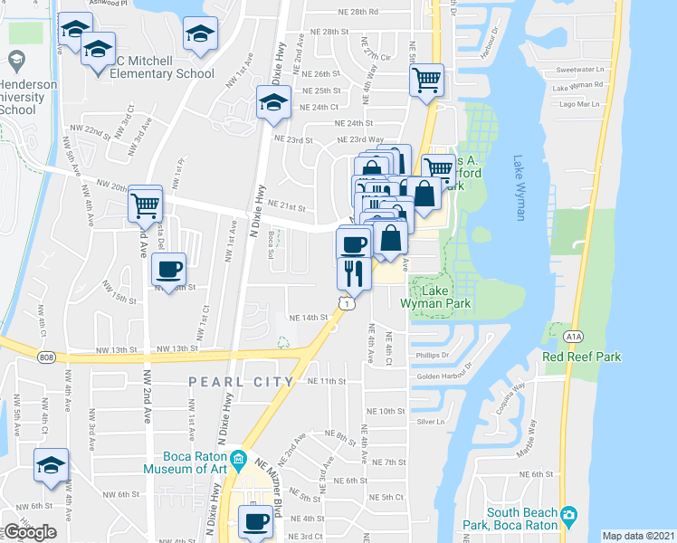 map of restaurants, bars, coffee shops, grocery stores, and more near 99 Boca Verde in Boca Raton