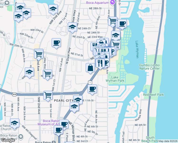 map of restaurants, bars, coffee shops, grocery stores, and more near 99 Boca Verde in Boca Raton