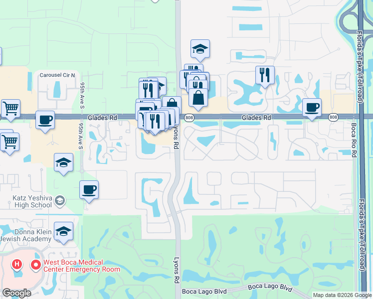 map of restaurants, bars, coffee shops, grocery stores, and more near 20913 Sedgewick Drive in Boca Raton
