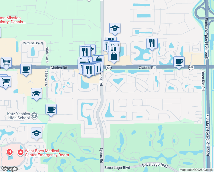 map of restaurants, bars, coffee shops, grocery stores, and more near 20913 Sedgewick Drive in Boca Raton