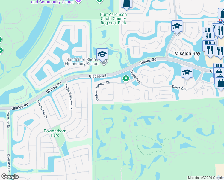 map of restaurants, bars, coffee shops, grocery stores, and more near 11026 Baybreeze Way in Boca Raton