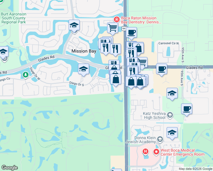 map of restaurants, bars, coffee shops, grocery stores, and more near 20931 Vía Oleander in Boca Raton