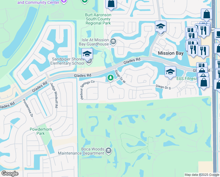map of restaurants, bars, coffee shops, grocery stores, and more near 11011 La Salinas Circle in Boca Raton