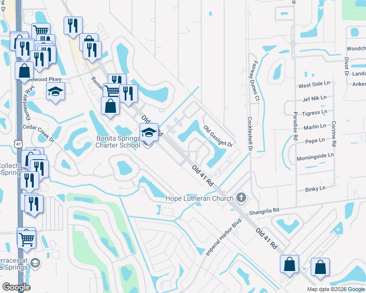 map of restaurants, bars, coffee shops, grocery stores, and more near 9300 Lake Abby Lane in Bonita Springs