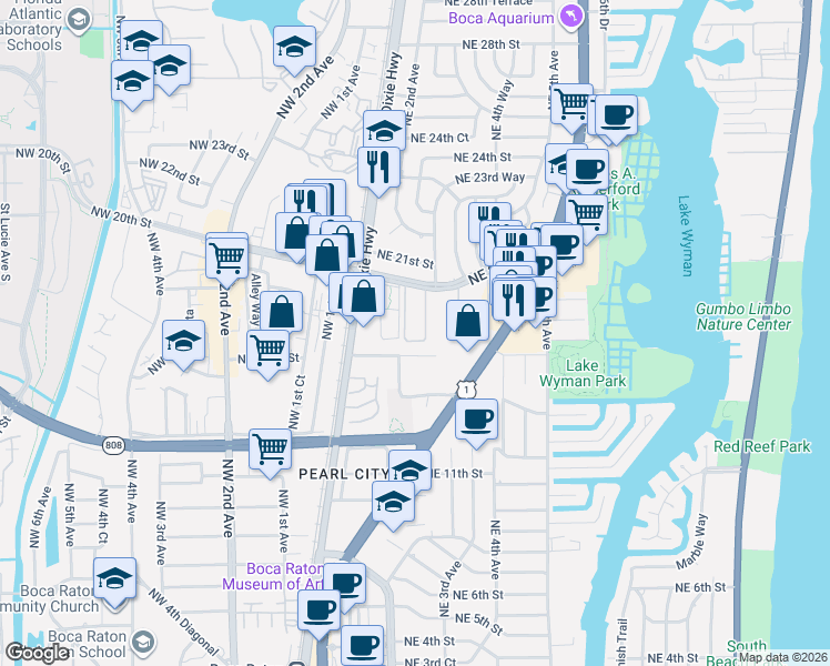 map of restaurants, bars, coffee shops, grocery stores, and more near 227 Tierra Del Sol in Boca Raton