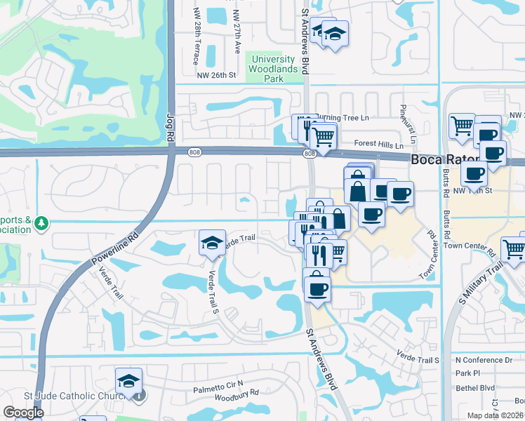 map of restaurants, bars, coffee shops, grocery stores, and more near 20975 Del Casa Drive in Boca Raton