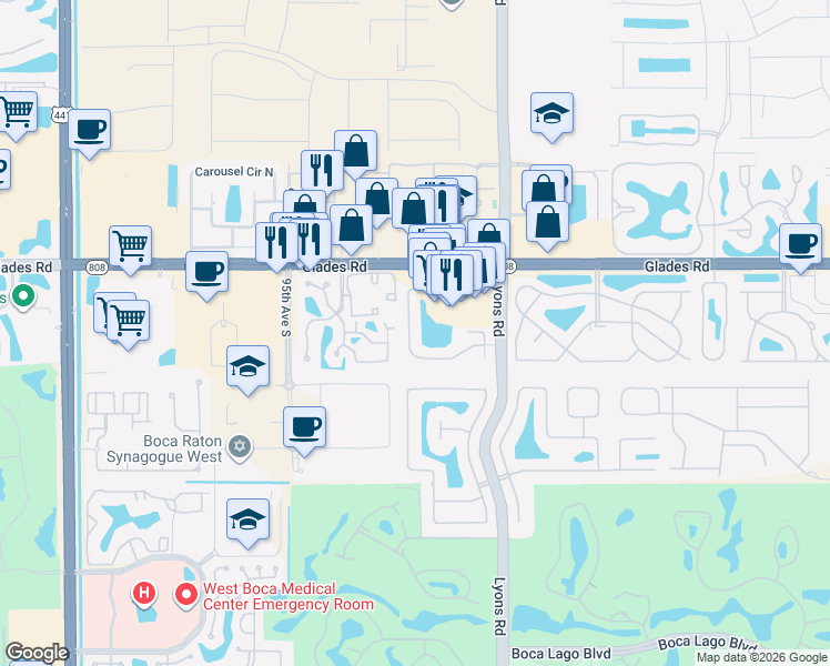 map of restaurants, bars, coffee shops, grocery stores, and more near 9139 Pine Springs Drive in Boca Raton