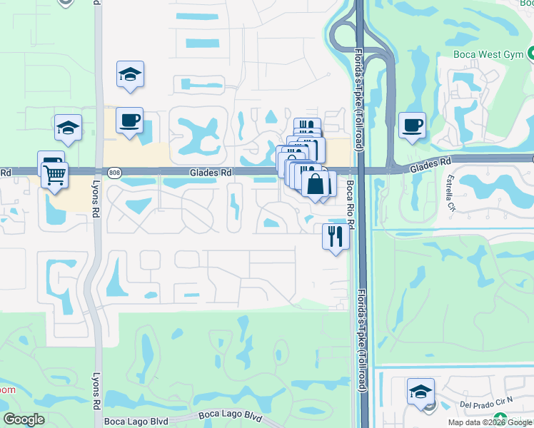 map of restaurants, bars, coffee shops, grocery stores, and more near 20898 Sunrise Drive in Boca Raton