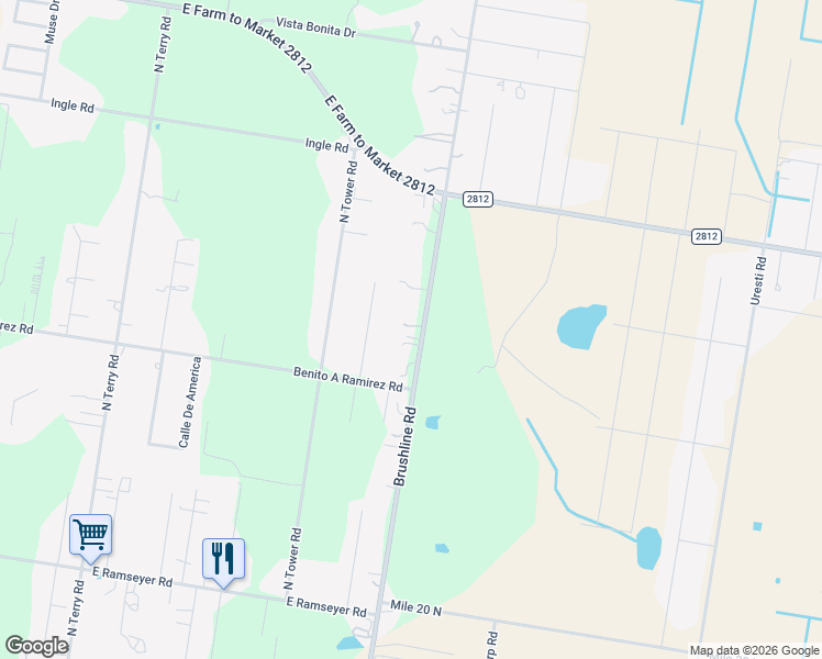 map of restaurants, bars, coffee shops, grocery stores, and more near 23625 Brushline Road in Edinburg