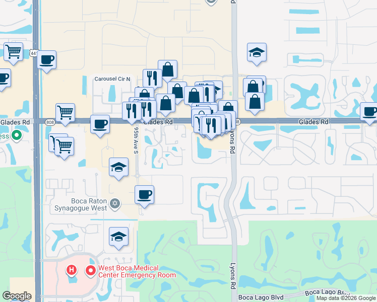 map of restaurants, bars, coffee shops, grocery stores, and more near 9140 Pine Springs Drive in Boca Raton