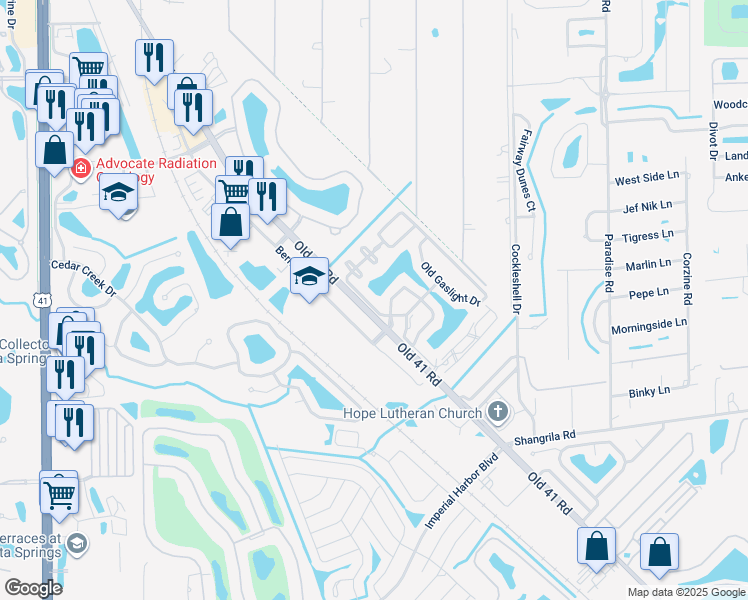 map of restaurants, bars, coffee shops, grocery stores, and more near 9300 Lake Abby Lane in Bonita Springs