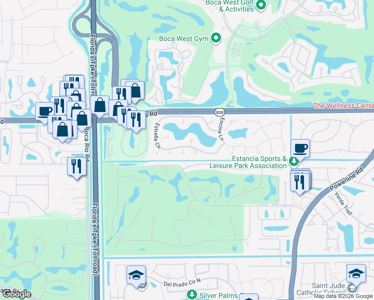 map of restaurants, bars, coffee shops, grocery stores, and more near 20960 Delagado Terrace in Boca Raton