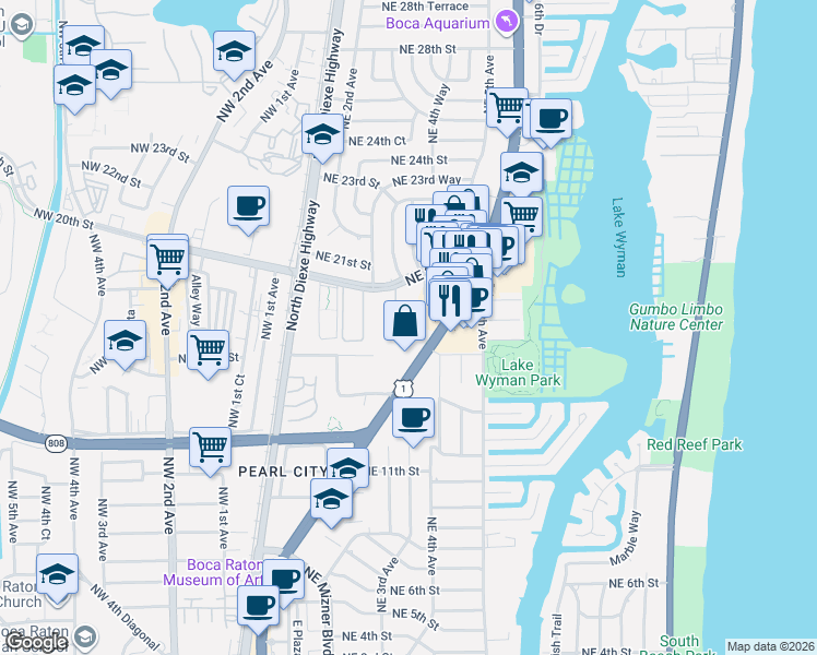 map of restaurants, bars, coffee shops, grocery stores, and more near 99 Boca Verde in Boca Raton