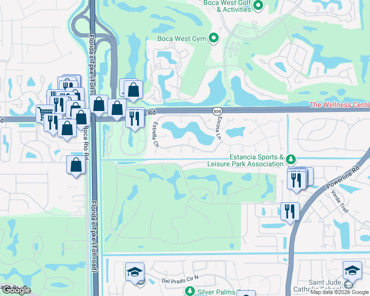 map of restaurants, bars, coffee shops, grocery stores, and more near 20960 Delagado Terrace in Boca Raton