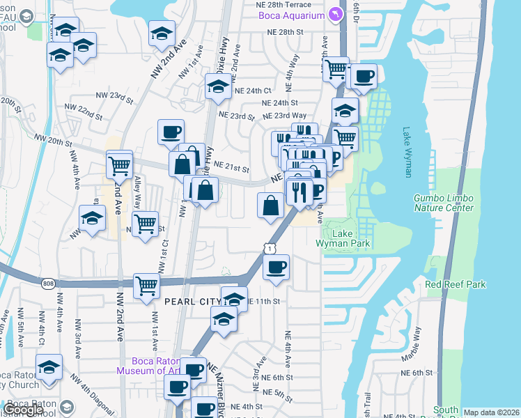 map of restaurants, bars, coffee shops, grocery stores, and more near 113 Boca Verde in Boca Raton