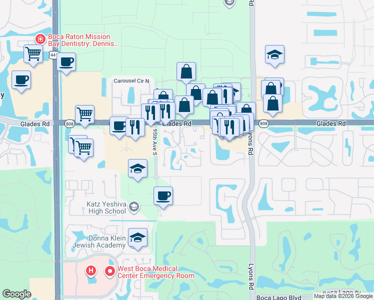 map of restaurants, bars, coffee shops, grocery stores, and more near 9276 Ketay Circle in Boca Raton