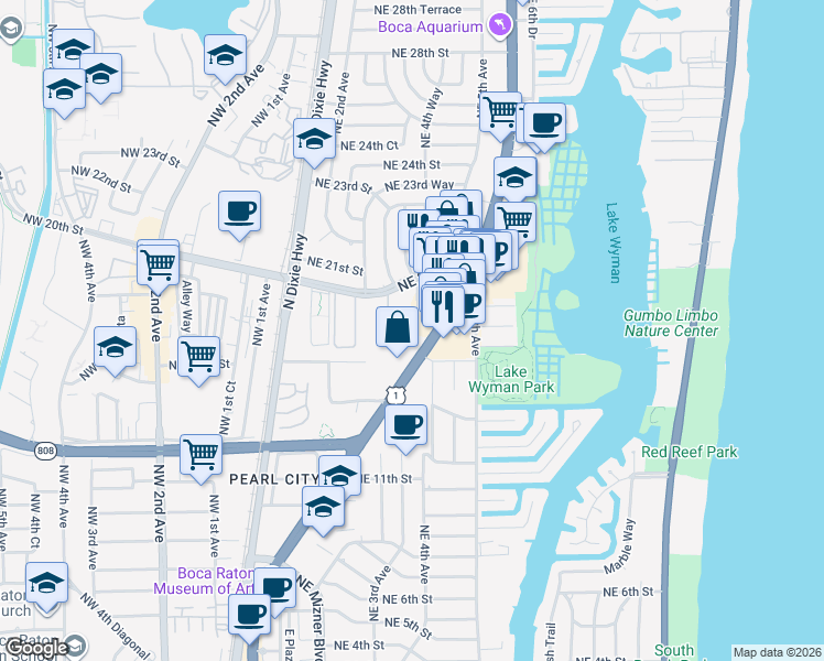 map of restaurants, bars, coffee shops, grocery stores, and more near 99 Boca Verde in Boca Raton