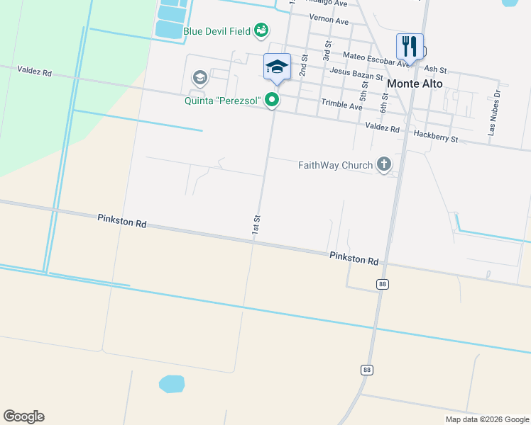 map of restaurants, bars, coffee shops, grocery stores, and more near 24594 1st Street in Monte Alto