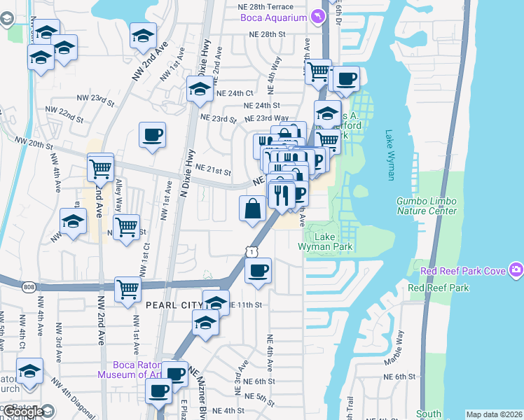 map of restaurants, bars, coffee shops, grocery stores, and more near 99 Boca Verde in Boca Raton