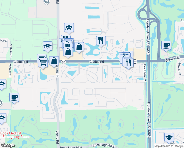 map of restaurants, bars, coffee shops, grocery stores, and more near 8650 Chevy Chase Drive in Boca Raton