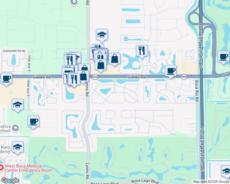 map of restaurants, bars, coffee shops, grocery stores, and more near 8736 Chevy Chase Drive in Boca Raton
