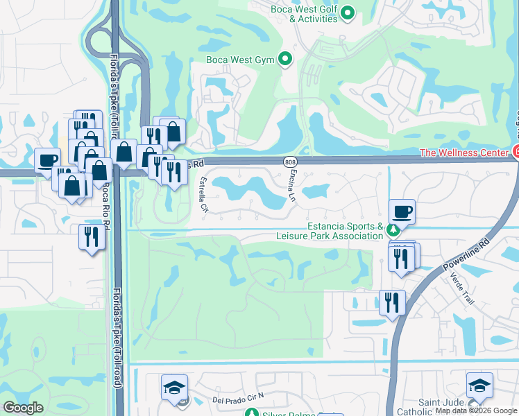 map of restaurants, bars, coffee shops, grocery stores, and more near 7659 Estrella Circle in Boca Raton