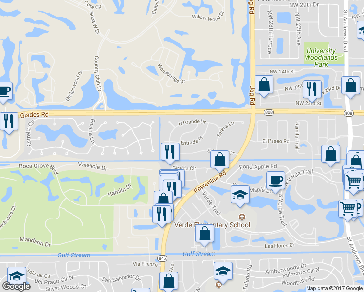 map of restaurants, bars, coffee shops, grocery stores, and more near 6901 South Grande Drive in Boca Raton