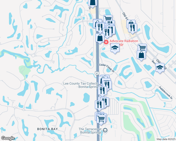 map of restaurants, bars, coffee shops, grocery stores, and more near 3340 Oak Hammock Court in Bonita Springs