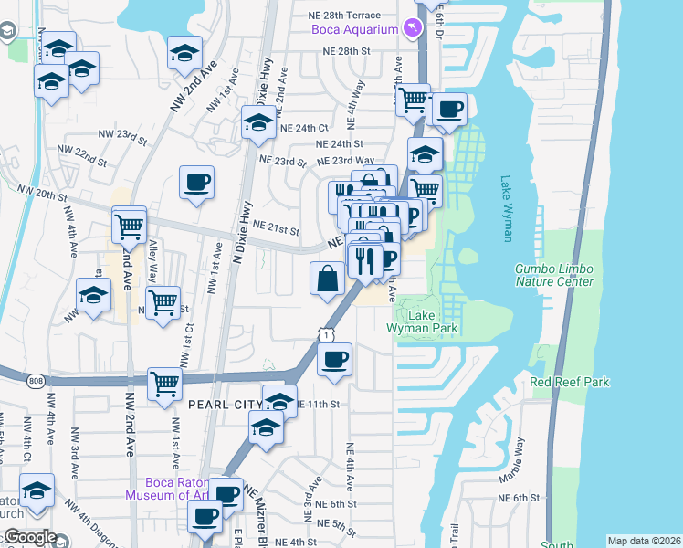 map of restaurants, bars, coffee shops, grocery stores, and more near 99 Boca Verde in Boca Raton