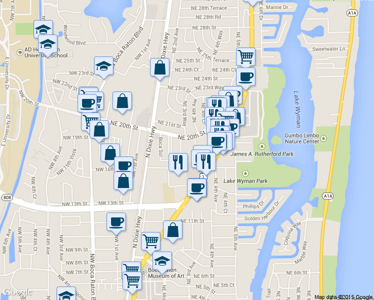 map of restaurants, bars, coffee shops, grocery stores, and more near 113 Boca Verde in Boca Raton