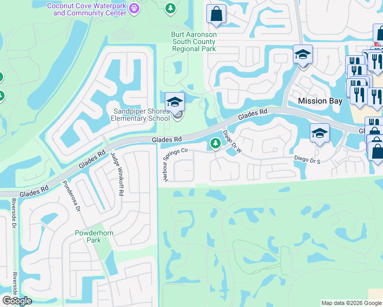 map of restaurants, bars, coffee shops, grocery stores, and more near 11026 Baybreeze Way in Boca Raton