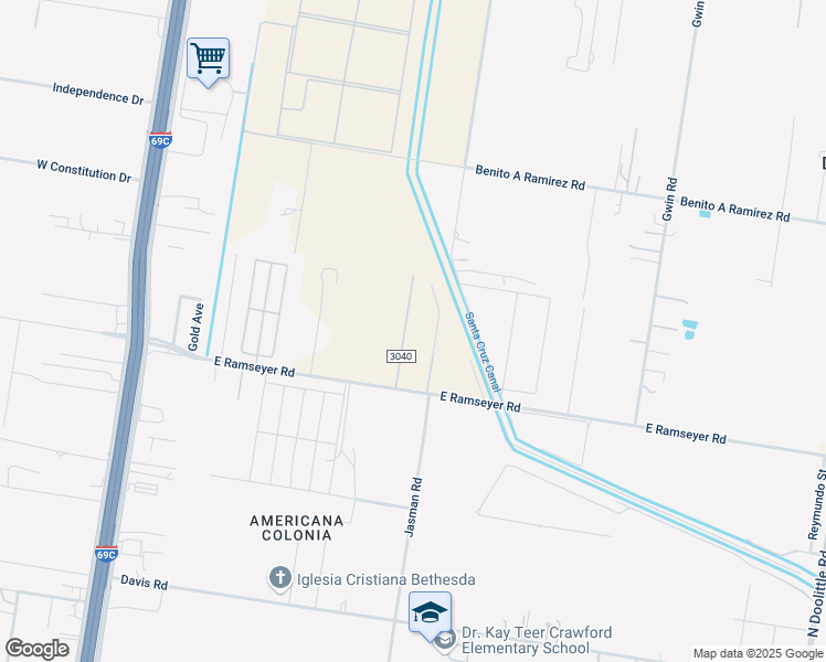 map of restaurants, bars, coffee shops, grocery stores, and more near 1605 East Ramseyer Road in Edinburg