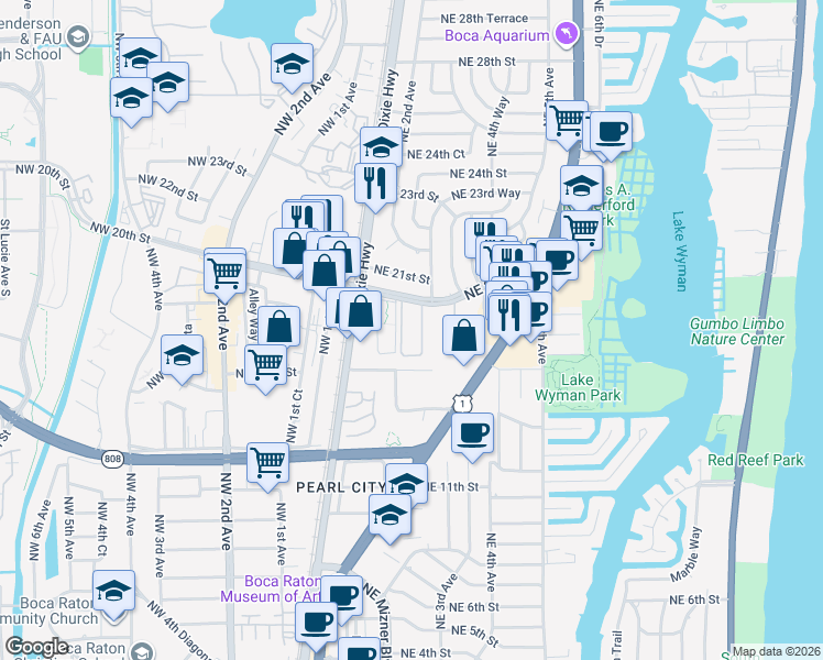 map of restaurants, bars, coffee shops, grocery stores, and more near 227 Tierra Del Sol in Boca Raton